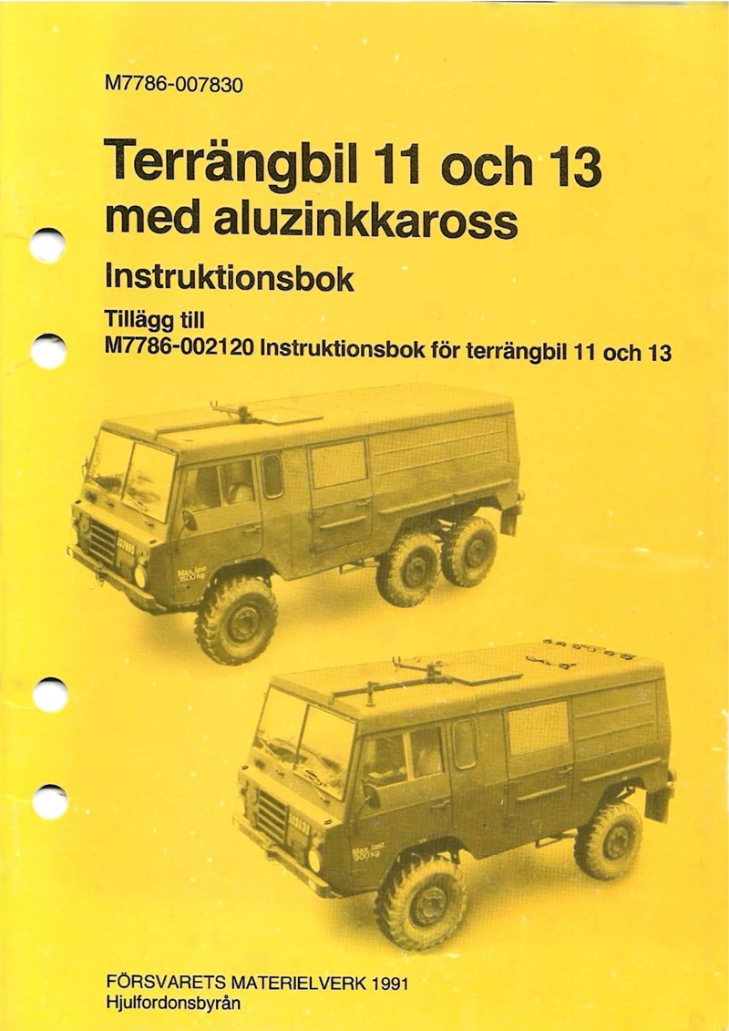 Terrängbil 11 Och 13 Med Aluzinkkaross Instruktionsbok (1991 M7786 007830) VOORPAGINA (1)